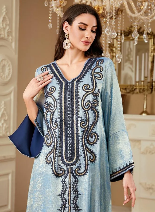 Take Two Women Embroidered V Neck Jalabiya with Hijab